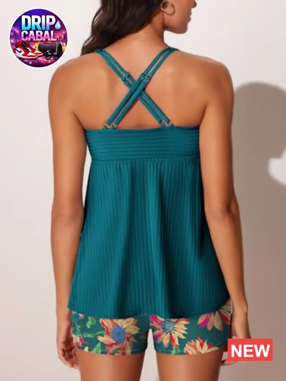 Tankini Swimsuit with Shorts Tummy Control Two Piece Adjustable Straps Pockets
